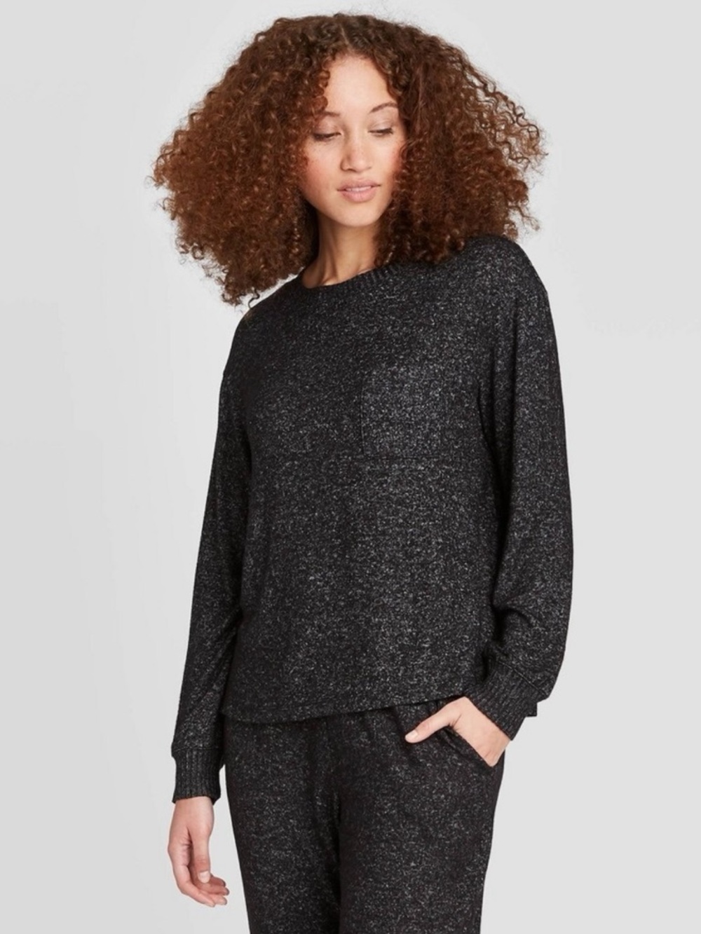 stars above Metallic Knit Long-Sleeve Top - Black